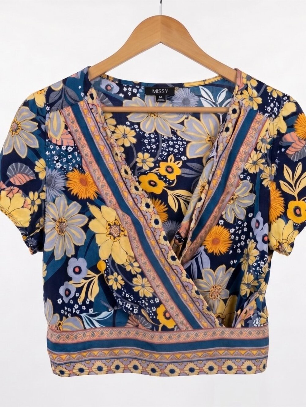 Angie Floral Boho Faux-Wrap Crop Top - Size 2X (EUC)